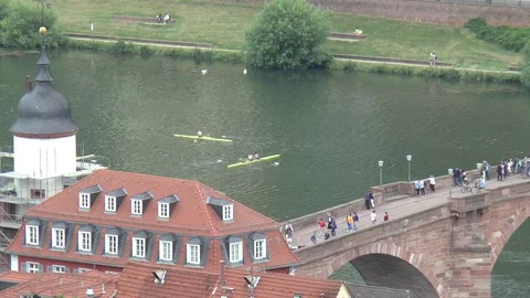 Distant View of River Neckar Seen from Heidelberg Castle Stock Footage 82977938