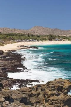 Distant view of Sandy Beach Park on Oahu Stock Photos