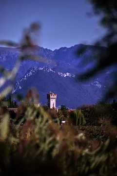 Distant view of Sirmione. Stock Photos