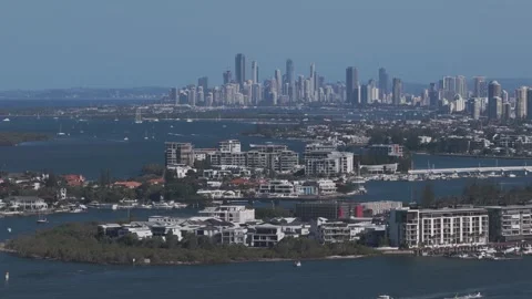 Distant View Of Surfers Paradise Skyline From Paradise Point In Queensland Stock-Footage 336446727