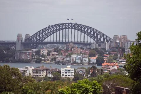 A distant view of Sydney Harbour Bridge. Stock Photos