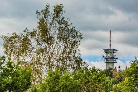 Distant view of television communication tower Stock Photos