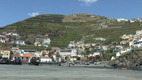 Distant View of Terraces on the Hillside at Camara do Lobos Stock-Footage 127318782