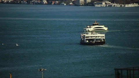 Distant view of two passenger vessels floating towards each other in calm sea 스톡 동영상 105274968