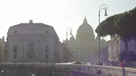 Distant View of Vatican from Ponte Sant Angelo Stock Footage 32229109