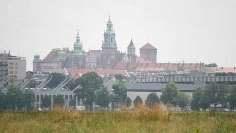 Distant view of the Wawel Royal Castle in Kraków, Poland. Stock Footage 155349132