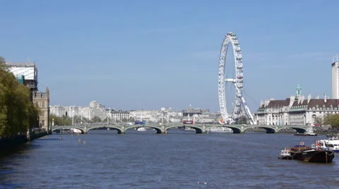 Distant view of Westminster bridge over the river Thames in London Stock Footage 37245778