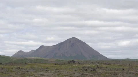 Distant Volcanic Mountain Peak in the Icelandic Wilderness 4K Slow Motion Stock Footage 339811027