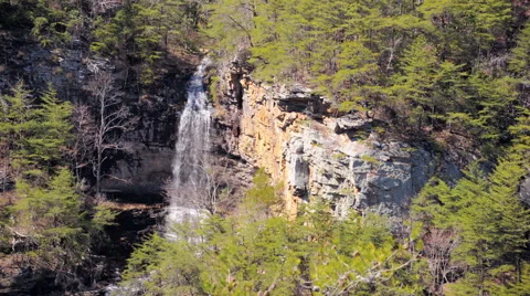 Distant Waterfall in Rock Canyon Stock Footage 48498008