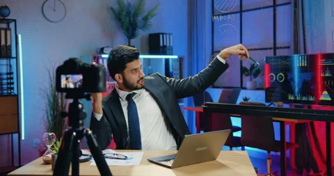 Distant work concept where attractive confident purposeful skilled bearded Stock Footage 166611171