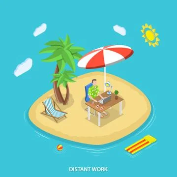 Distant work isometric flat vector concept. Stock Illustration