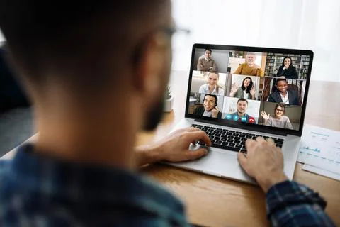 Distant work man business freelancer home caucasian laptop group people Fotos de archivo
