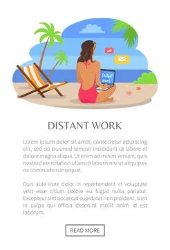 Distant Work Poster Push Button Read More, Woman Stock Illustration