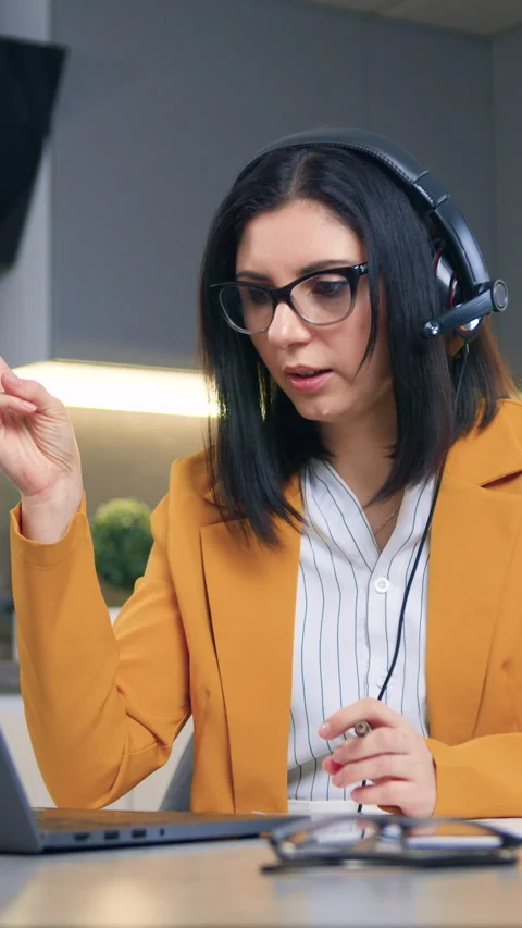 Distantly work at home concept where attractive high-skilled purposeful 35-aged  Stock Footage 332940548
