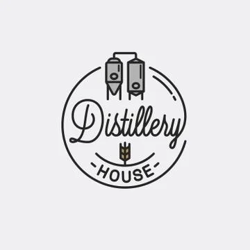 Distillery house logo. Round linear of distillery Stock Illustration