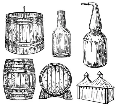 Distillery set vector ink hand drawn illustration Stock Illustration