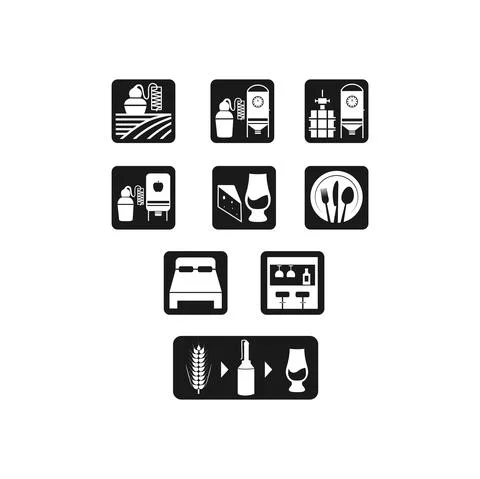 Distilling and vinification fermentation vector icon set Stock Illustration