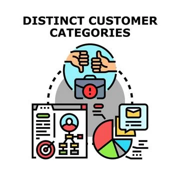Distinct customer categories analyzing marketing segmentation Stock Illustration