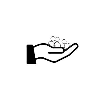 Distinct icons depict caring hands supporting a group Stock Illustration