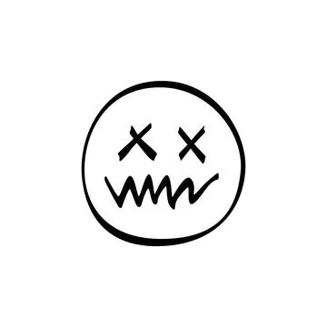 A distinctive hand-drawn smiley face showcases crossed eyes and a wavy mouth, Stock Illustration