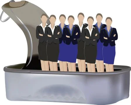 Distinguished people at work squeezed into a can of sardines Stock Illustration