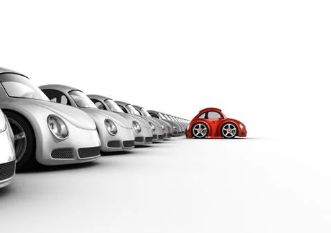 Distinguished red car separated from the crowd (funny micromachines series) Illustrazione stock