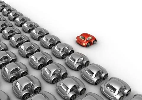 Distinguished red car separated from the crowd (funny micromachines series) Stock-Illustration