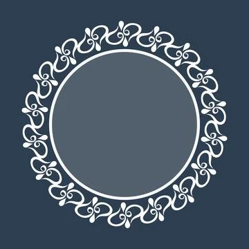 Distinguished White Ornate Circular Frame Against a Deep Navy Blue Backgrou.. Stock Illustration