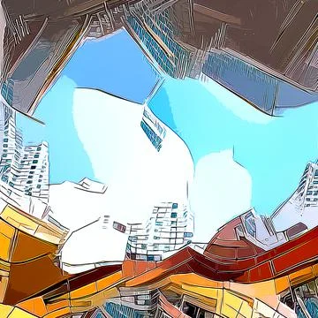 Distort Buildings from Low Angle Abstract Art Illustration Wallpaper Stock Illustration