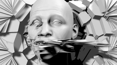 Distorted 3D Head Texture Face on broken wall Stock Illustration