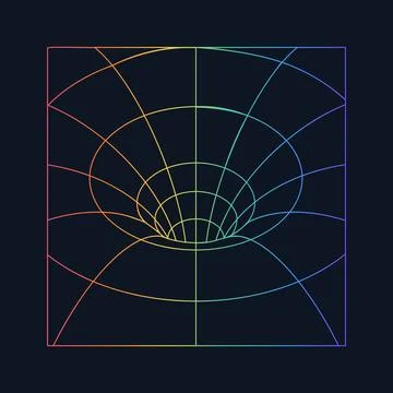Distorted and warped rainbow laser grid on dark background. Retrowave, synt.. Stock Illustration