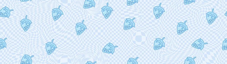 Distorted blue checkerboard grid with glossy strawberry pattern in Y2K and Stock Illustration