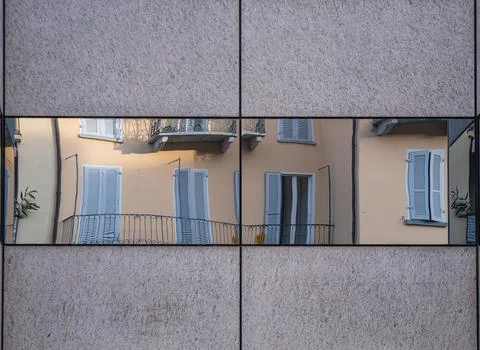 Distorted building reflection on textured glass Fotos de archivo