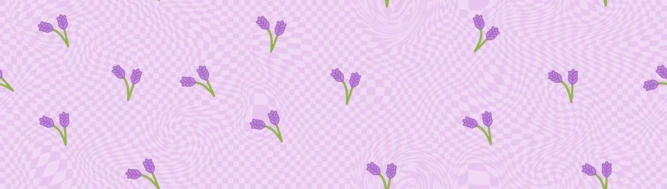 Distorted Checkerboard Background with Lavender Flowers Pattern Stock Illustration