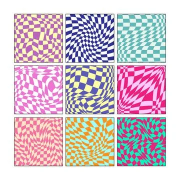 Distorted checkerboard patterns creating optical illusion mosaic Stock Illustration