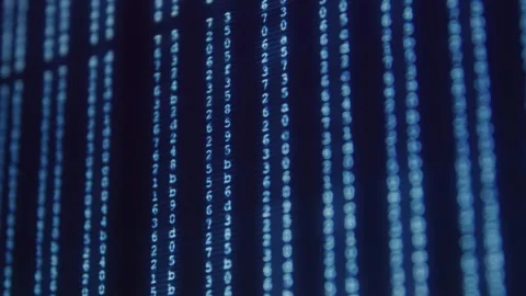 Distorted Computer Code Scrolling up Screen During Virus Cyber Attack Video stock 219597915