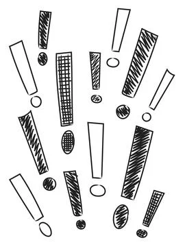 Distorted exclamation marks collection in different styles. Perfect for let.. Illustrazione stock