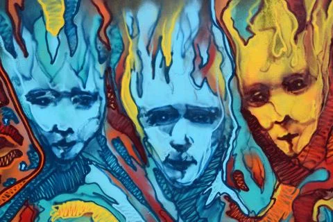 Distorted faces flames graffiti Stock Photos
