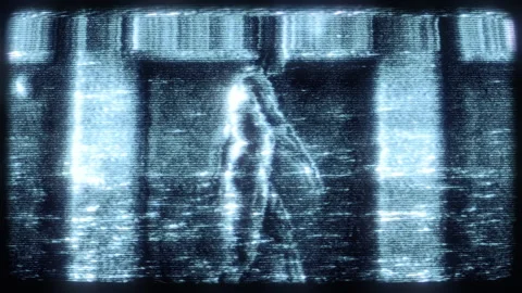 Distorted Footage of Ghostly Figure Walking Stock Footage 263890539