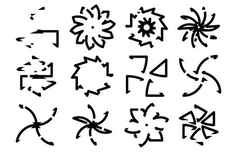 Distorted geometric black icons, fragmented abstract symbols, glitch style .. 库存插图