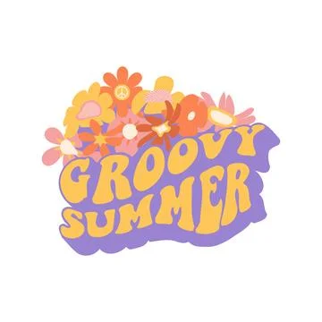 Distorted Groovy Summer tee print , holiday mode design with large psychedelic Stock Illustration