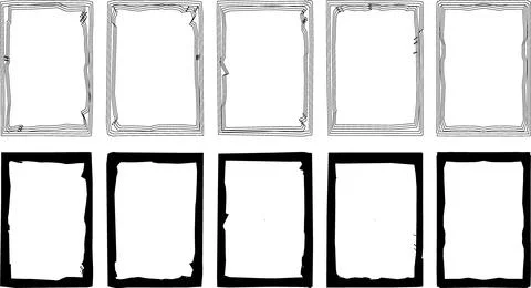 Distorted grunge rectangular frames collection; Set of rough edge border el.. Stock Illustration