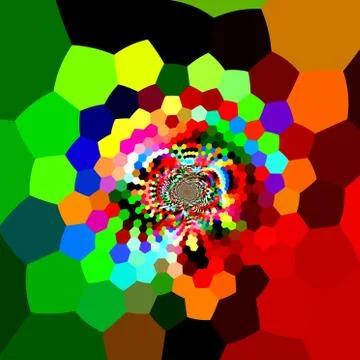 Distorted hexagons in full color spectrum. Dynamic ornate back. Bright colors Stock Illustration