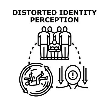 Distorted identity perception mind problem creating self doubt Illustrazione stock