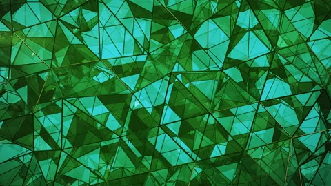 Distorted low poly green glass strusture seamless loop 3D render animation Stock Footage 136107909