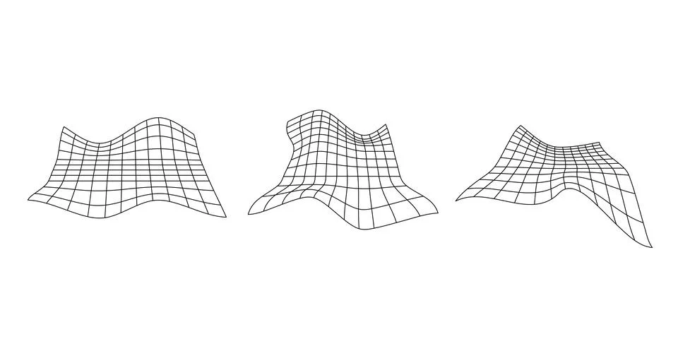 Distorted perspective grid set. Glitch rectangle plane collection. Wavy Stock Illustration