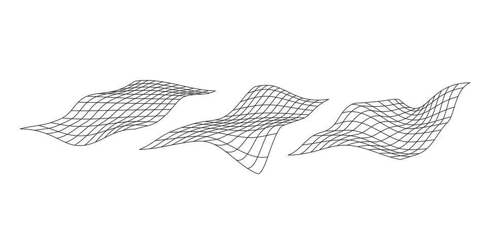 Distorted perspective grid set. Glitch rectangle plane collection. Wavy Stock Illustration