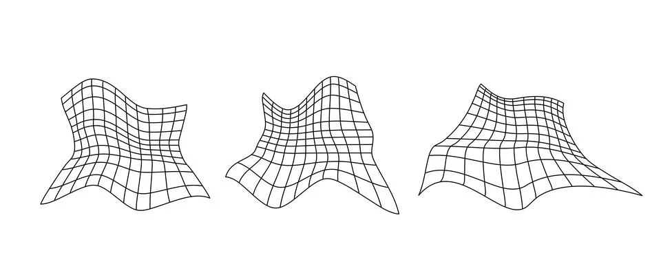 Distorted perspective grid set. Glitch rectangle plane pack. Wavy futuristic Stock Illustration