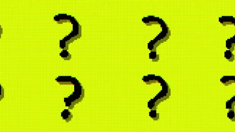 Distorted question marks moves seamlessly on a different colored neon glowing Stock Footage 221520071