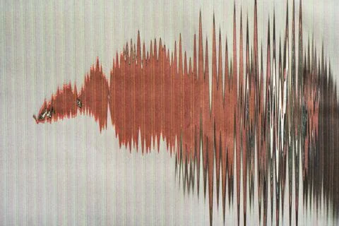 Distorted red waveform created from photocopy art technique Stock Illustration